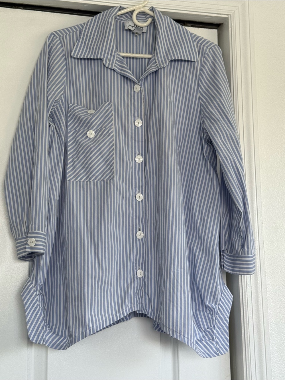 Joseph Ribkoff Blue and White Striped Button Shirt oversized